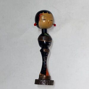 VTG, Kokeshi Artistic Wooden Sculpture with Black and Brown Details